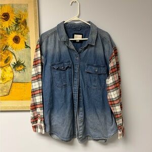 American eagle hombre Denim Shirt with Plaid Sleeves